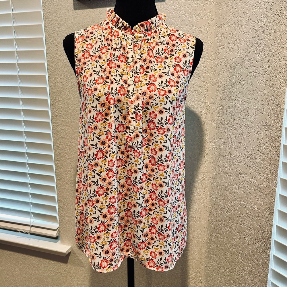 LOFT Floral Sleeveless Blouse - Red, Yellow, Black, White - Size L